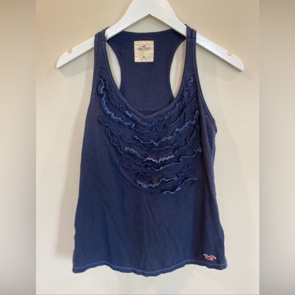 Hollister Ruffle Tank Top Navy Blue Racer Back Y2K Medium - Picture 1 of 5